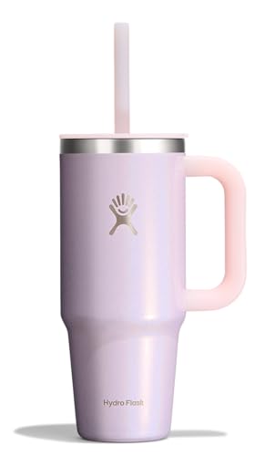 Image of Hydro Flask Travel Tumbler with Handle, Lid and Straw - Insulated Stainless Steel in 24 Oz Glimmer Pink