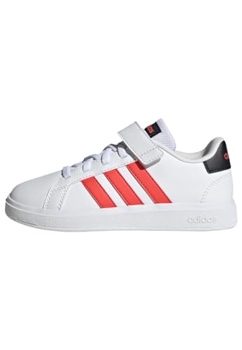 Adidas Mixte Enfant Grand Court Court Elastic Lace and Top Strap Shoes, Cloud White/Bright Red/Core Black, 28 EU