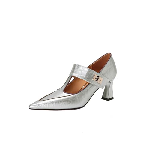 TinaCus Women's Genuine Leather Pointed Toe Crackled Printing Handmade Mary Jane Pumps