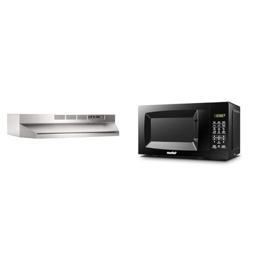Comparison: Best Microwave With Exhaust Fan 8 Broan-NuTone 413004 Non-Ducted Ductless Range Hood with Lights Exhaust Fan for Under Cabinet, 30-Inch, Stainless Steel & COMFEE' EM720CPL-PMB Countertop Microwave Oven with Sound On/Off