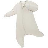 PurComfy Supersoft Active Sleepsuit 1.0 TOG Long Sleeve Wearable Blanket with Legs All-Season Go-to for Safe Cozy Sleeper, Oat 0-3 Months
