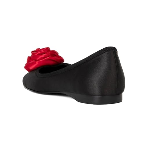 XYD Women's Closed Square Toe Slip On Ballet Flats Oversized Rose Flower Elegant Satin Dress Casual Comfort Shoes4