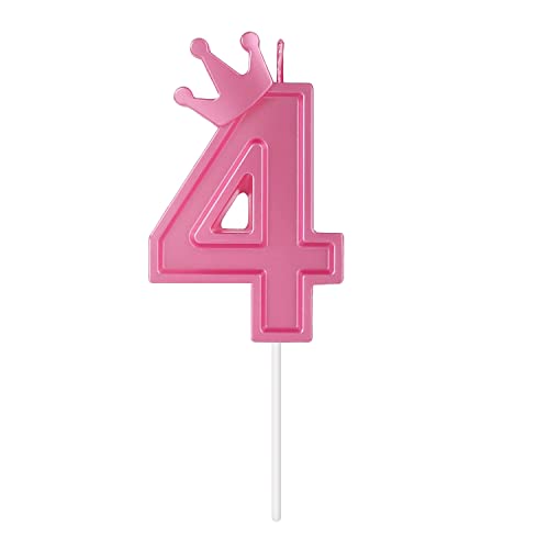 3 Inch Birthday Number Candle, 3D Number Candle with Crown Decor Large Cake Topper Number Candles for Birthday Cakes Wedding Anniversary Graduation Festival Party (Pink, 4)