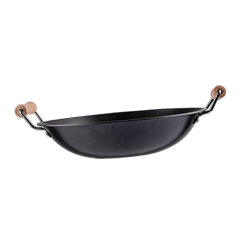 BEBEMOKO Ollas pequeñas para inducción, sartén, estufa, cacerola pequeña, wok con doble mango, sartén grande, wok, sartén para wok, utensilios de cocina, sartén plana de madera negra