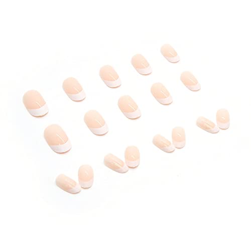 French Tip Press On Nails Medium Length Fake Nails Almond Shape False Nails Full Cover Acrylic Fake Nails White Nail Tips Glossy Stick On Nails French Press On Nails With Design Cute Nails For Women #TOP4
