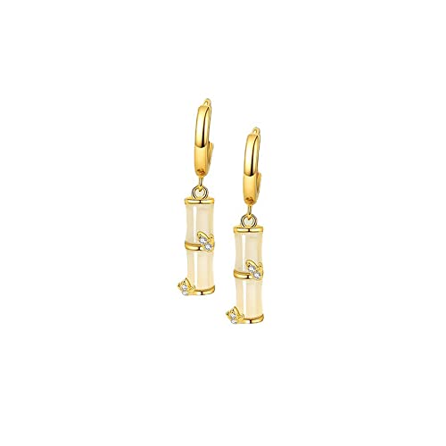 925 Sterling Silver Gold-plated Jade Earrings for Women Elegant Bamboo Joint Hoop Dangle Earrings