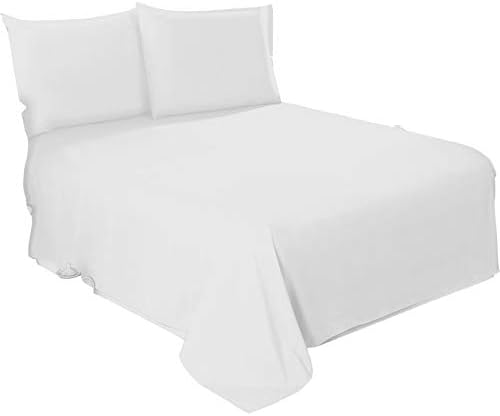 Looms & Leaves Cotton Blended Soft Flat Sheet Bed Sheets Single Double King (WHITE, HOUSE WIFE PILLOW CASE PAIR)