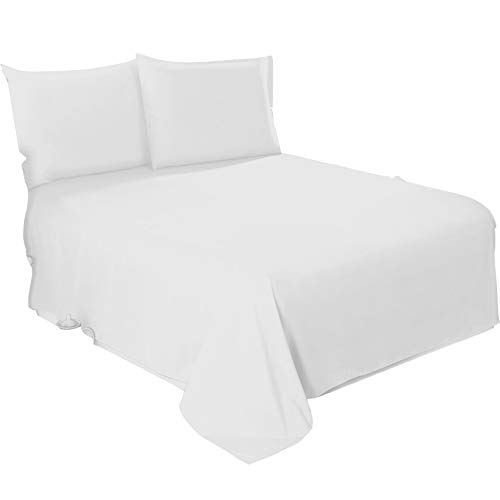 Looms & Leaves Cotton Blended Soft Flat Sheet Bed Sheets Single Double King (WHITE, SINGLE)