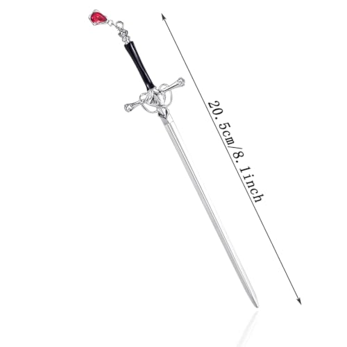 Image of Hair Stick for Bun, Chinese Hair Pin for Elegant Hairstyles, Sword Hair Pin for Weddings and Parties, 2PCS Set with Red Crystals in Golden and Silvery Finish