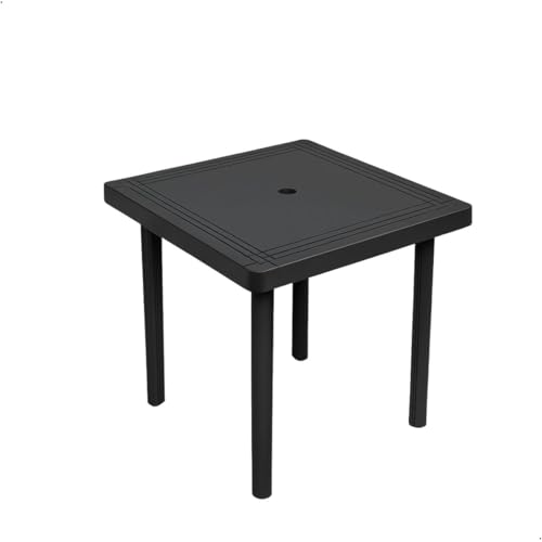Mesa Quadrada de Plástico Desmontável Preta com Furo Central – Ideal para Jardim, Piscina, Churrasco e Área Gourmet