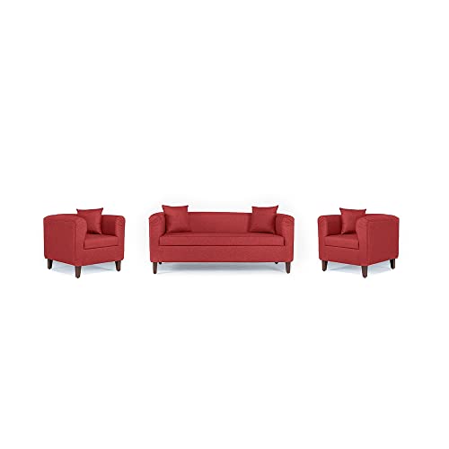 Image of Wakefit Sofa Set | 3 Year Warranty | Sofa 5 Seater, 5 Seater Sofa for Living Room, Wooden Sofa Set, Sofa Set 3+1+1 Seater - Miami(Omega : Red)