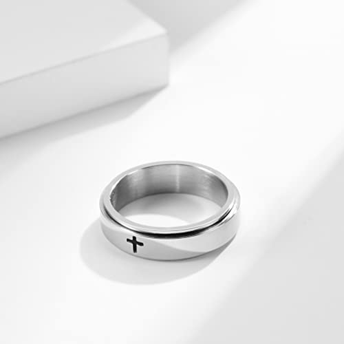 Fidget Ring for Anxiety Stainless Steel Cross Spinner Ring for Men/Women Size 5-124