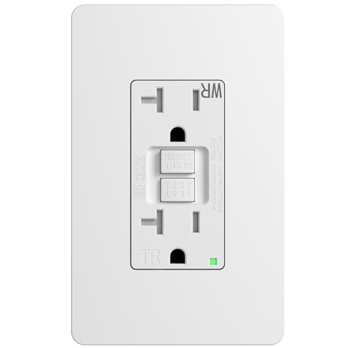 Amico GFCI Outlet 20 Amp, 1 Pack, White, WR, screwless wall Plate