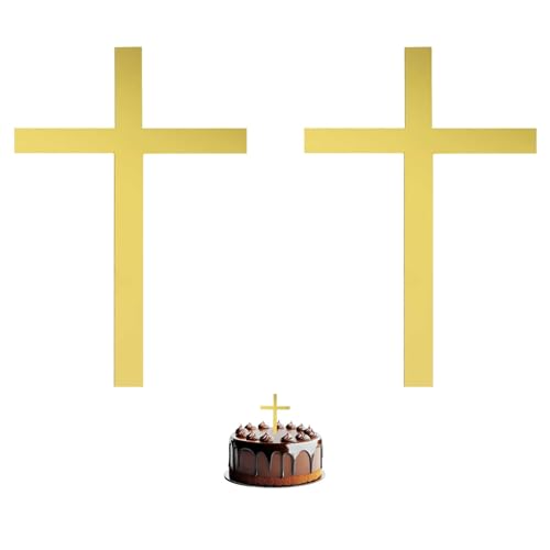 3pcs Large Acrylic Glitter Cross Cake Side Decor 4x5.9inch Cross Cake Cupcake Topper Pick for Theme Party Craft DIY Bless Wedding Bridal Shower Christmas Hallowmas Birthday Baptism (Gold)