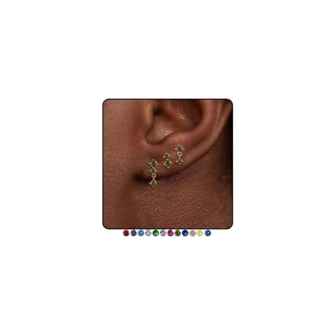 Kenivira Gold Stud Birthstone Earrings Set for Multiple Piercing,Non Tarnish 14k Gold Plated Hypoallergenic Cartilage Small Stud Garnet Earrings Stacks Set for Women Birthday Gifts Cover