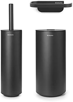 Brabantia - Mindset Toilet Accessory Set - Toilet Brush, Roll Holder & Roll Dispenser - Hygienic Silicone Brush - Corrosion Resistant - Fixing Materials Included - Bathroom Set of 3 - Infinite Grey
