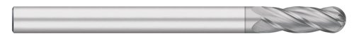 Titan TC98517 Solid Carbide End Mill, Extra Long Length, 4 Flute, Ball Nose, 30 Degree Helix, TiCN Coated, 1/4