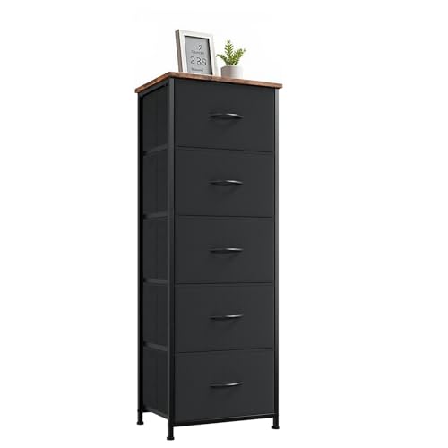 Vonbel Cómoda alta para dormitorio con 5 cajones, cómoda de almacenamiento con contenedores de tela extraíbles para armario, mesita de noche, guardería, lavandería, sala de estar, entrada, pasillo