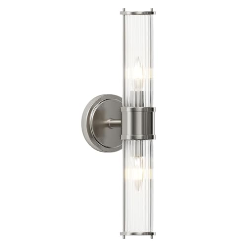 Image of Bathroom Sconce Wall Lighting - Nickel Bathroom Vanity Light Fixture Vertical and Horizontal Wall Mount 2-Light Modern Indoor Wall Light for Hallway Living Room(E12 Bulbs Excluded)