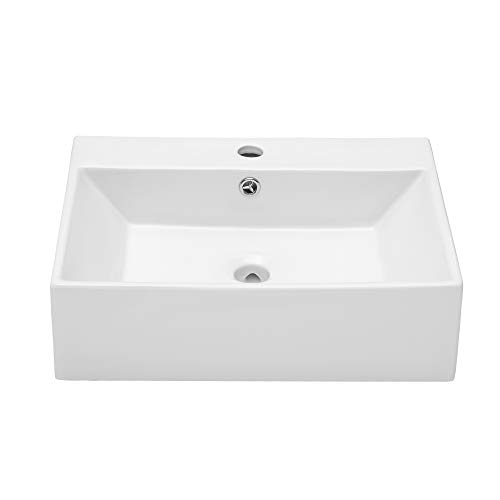 Wall Mounted Bathroom Vessel Sink 20''X18'' - Beslend Rectangle White Porcelain Ceramic Vessel Sink Washing Art Basin With Faucet Hole And Overflow #TOP1