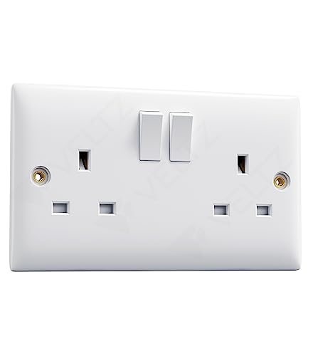 Double Socket White | VELTZ Pro | 13 Amp 2 Gang | Slim Curved Round Edge Design | Plug Wall Electrical Power Switched