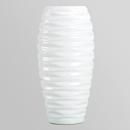 White Ceramic Flower Vase ornament Home Wedding table centerpiece Decoration Ornamental Vases (Tall Embossed 30cm)