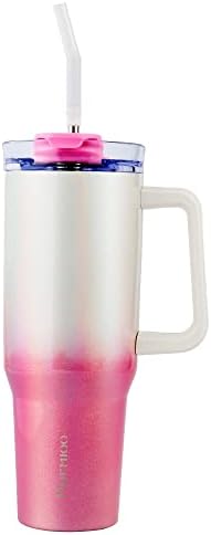 Murmioo 40OZ Tumbler with Handle and Straw,Insulated Leak Proof Double Walled Stainless Steel Travel Mug,Reusable Water Bottle Cupkeep Cold IceHot water for Hours(Pink white gradient)