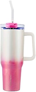 Murmioo 40OZ Tumbler with Handle and Straw,Insulated Leak Proof Double Walled Stainless Steel Travel Mug,Reusable Water Bottle Cupkeep Cold IceHot water for Hours(Pink white gradient)