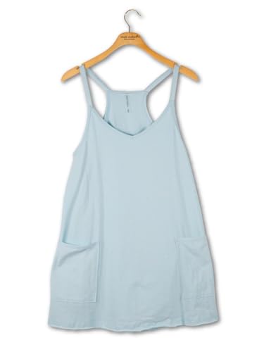 Simply Southern Women's Tara Dress with Racerback, Front Patch Pockets, Inside Romper (Robegg Blue, Medium)
