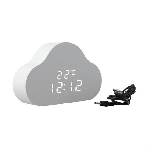 Réveil nuage blanc avec affichage LED, commande vocale et alimentation USB, thermomètre...