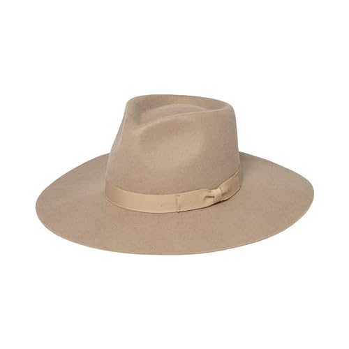 San Diego Hat Company Wool Felt Stiff Brim Fedora w/Bow Trim Beige One Size