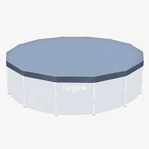 Funsicle 14 Foot Durable Round Pool Cover with Adjustable Drawstring for Oasis, Activity, Quickset and Above Ground Outdoor Swimming Pool, Gray Cover