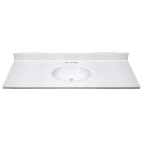 Image of Design House Cultured Marble Vanity Top, 49 in W x 19 in D, Integrated 4 in Centerset Oval Sink & Backsplash, Solid White, 586214