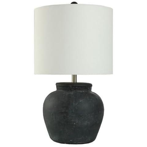 Arlo Cotta - Rustic Cement Table Lamp - Matte Black Finish - Off-White Shade Cover