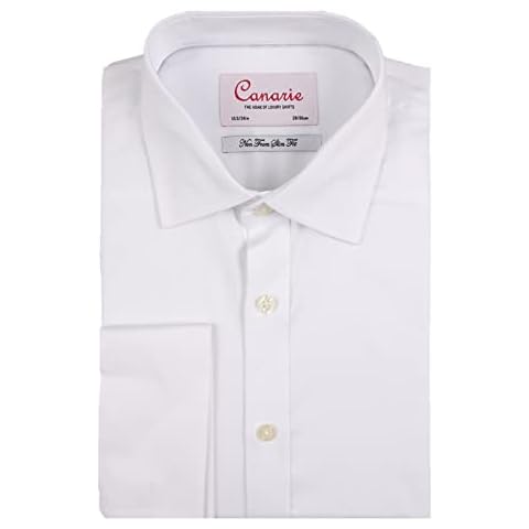 Canarie Shirts Men's Formal Shirt White Twill Slim Fit Double Cuff Luxury Easy Iron (16.5'') Cover