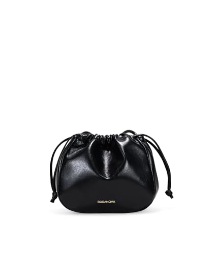 BOSANOVA Bolso bombonera para Mujer de tamaño pequeño con Detalle de Logo Grabado y Fina asa de Cruzar al Estilo Bandolera Cierre con imán y Lazo Fruncido. Negro U BOSANOVA Bolso bombonera para Mujer de tamaño pequeño con Detalle de Logo Grabado y Fina asa de Cruzar al Estilo Bandolera Cierre con imán y Lazo Fruncido. Negro U
