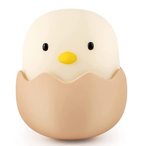 Nestling Luz Nocturna Bebé Niños Luz Táctil LED Lampara Bebe de Silicona Kawaii Chick USB Recargable - Regalos para Niñas Niños