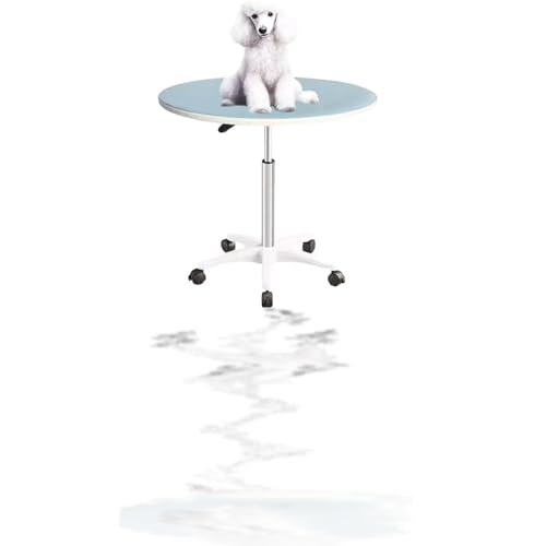 LumoLightトリミングテーブル 木製テーブルトップとステンレスフレーム ゴムマット付き 犬・猫用 高さ調整59-80cm トリミング台 丸 回転式 (ブルー)
