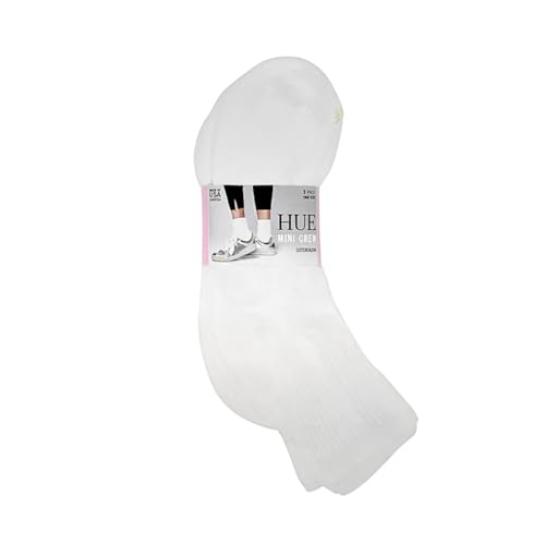 HUE Women's Mini Crew Socks, 5 Pairs, White, One Size