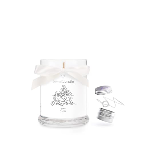 JuwelKerze Fluffy Cotton + Armband Silber - Schmuckkerze 40 Std - Duftkerze im Glas mit frischem Duft - Kerze mit Schmuck - Geschenke für Frauen, Geburtstag