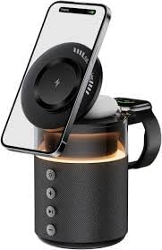 Cubonic Wireless Bluetooth 1800mAh Speaker with Charging Station Compatible with Mobile Phones (15W), Smart Watches, Earbuds | Multi-Purpose Wireless Dock with Yellow LED Night Lamp