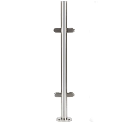 aleawol Postes de balaustrada de acero inoxidable de 110 cm, postes de balaustrada de vidrio con abrazaderas de vidrio y gomas, aterrizaje de escalera para vidrio de 8-12 mm (poste central)