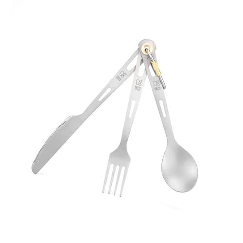 KEITH Titanium 3-in-1 Camping Cutlery Set, Spoon Fork Knife, with Storage Bag