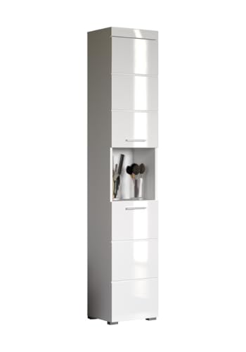trendteam smart living - Amanda - Hochschrank - Weiß Hochglanz - Badezimmerschrank mit 2 verstellbaren Einlegeböden - (BxHxT) 37 x 190 x 31 cm - moderner Badschrank mit 4 Fächern und Einer Ablage trendteam smart living - Amanda - Hochschrank - Weiß Hochglanz - Badezimmerschrank mit 2 verstellbaren Einlegeböden - (BxHxT) 37 x 190 x 31 cm - moderner Badschrank mit 4 Fächern und Einer Ablage