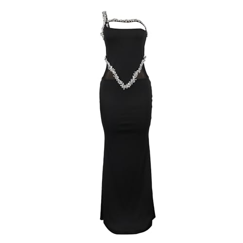 Image of PORRCEY Women's Sexy Rhinestone Mesh See Through Party Night Prom Dress