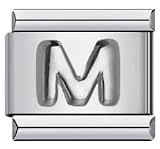 M&S A-Z - Abalorio de plata con letra en relieve con inicial del alfabeto, personalizable para cumpleaños, madre, hija, mujer, 9 mm, compatible con pulsera de nominación, 0, Metal, No es una piedra