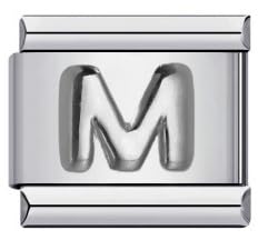 Image of Mon & Sons A - Z Embossed Silver Letter Initial Name Alphabet Personalised Birthday 9mm Italian Link Compatible With Modular Bracelet (M Silver)