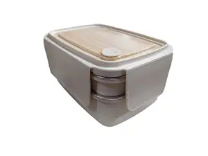 Stainless Steel 2 Layer Ss Bento Lunch Box Insulated Thermal 3 Compartment Tiffin Box For Kids/Adult Snacks Box School Office Picnic(Beige), 750 milliliter