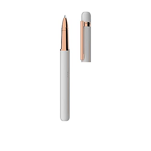 Stylo à bille D03 Otto Hutt laiton blanc or rose mine M bleue écriture élégante