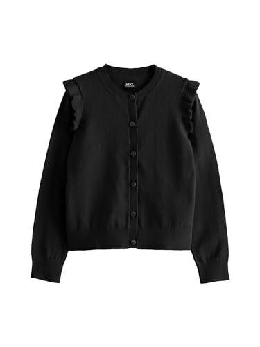 NEXT Mädchen Schul-Strickjacke mit hohem Baumwollanteil und gerüschten Schultern Schwarz 134